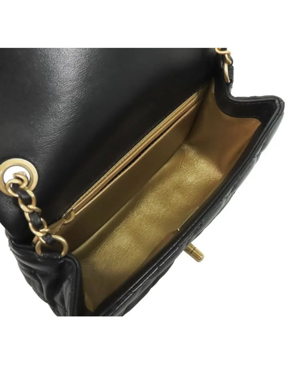 Chanel Chain Black Gold Lambskin Quilted Mini Single Flap Coco Ball Shoulder Bag